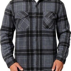 Freedom Foundry Men's Plaid Fleece Shirt Jacket in a blue and grey/charcoal M